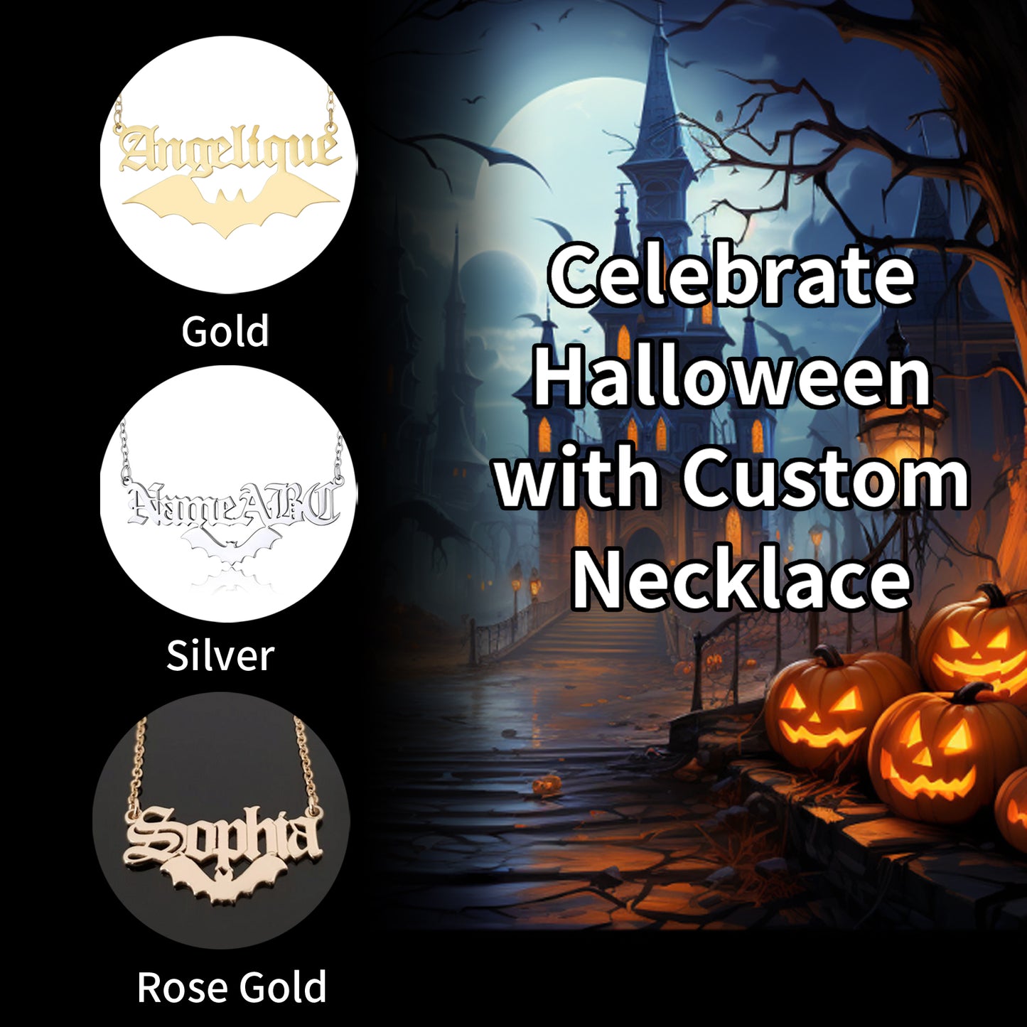 Personalized Old English Bat Name Necklace