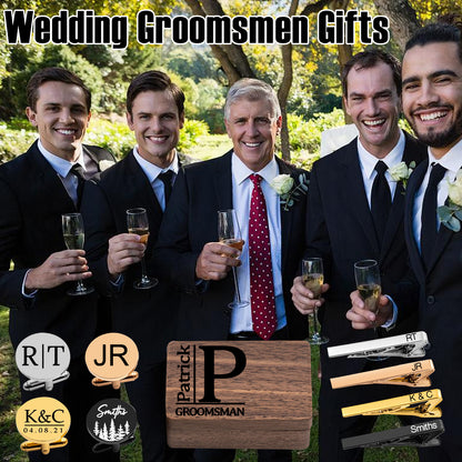 Personalised Tie Clip and Cufflinks Set with Wooden Box