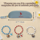 Personalized Genuine Leather Rosary Pouch Cross Print Rosary Bag with Name Mini Coin Purse Portable Rosary Storage Case Gifts for Christians Catholic Religious Baptism Women Family