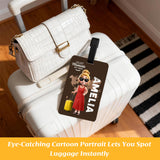Personalized Travel Luggage Tag, Custom Cartoon Character and Name, Unisex Travel Accessories Essentials, with Blank Insert Card, Birthday Gifts for Men, Women, Family, Friends, Travel Lovers