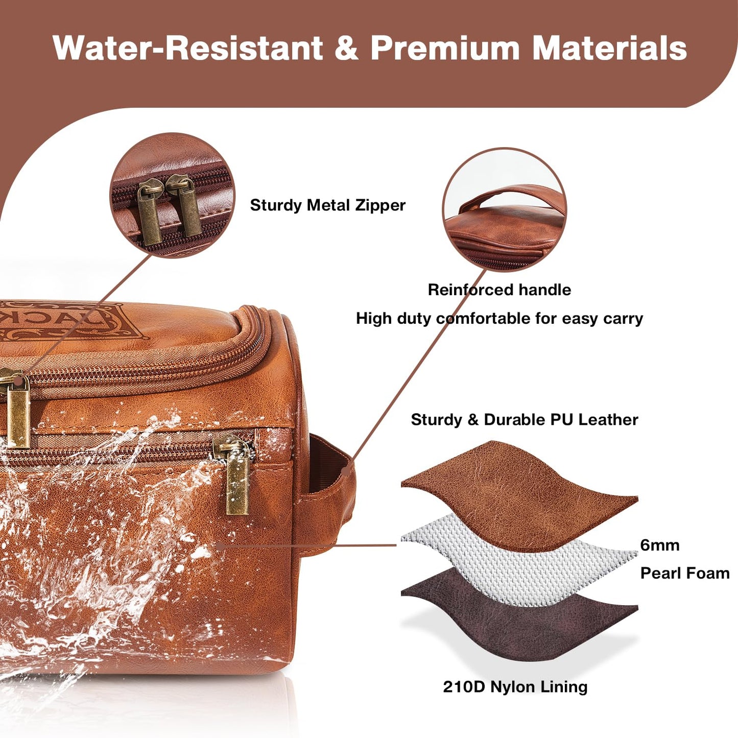 Personalized PU Leather Toiletry Bag For Men with Hook