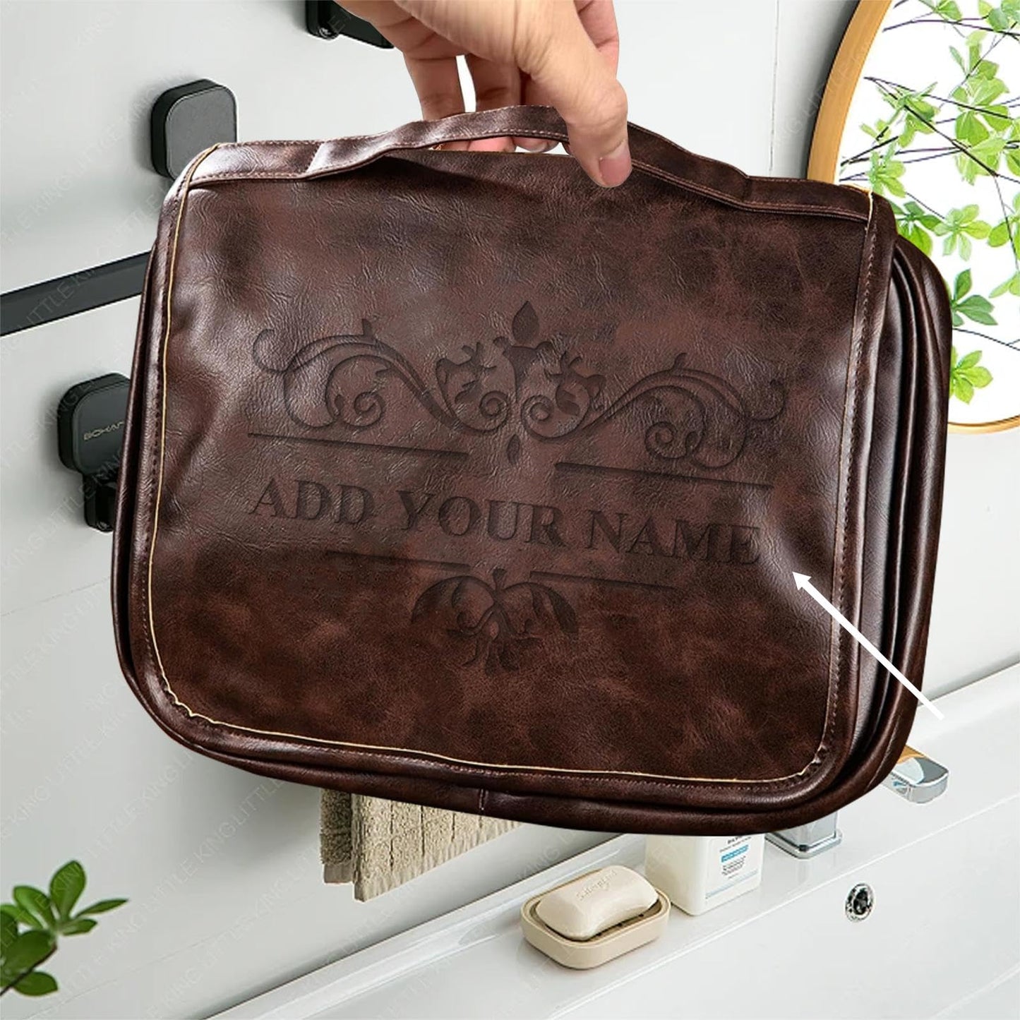 3-in-1 Large Personalized PU Leather Toiletry Bag For Men