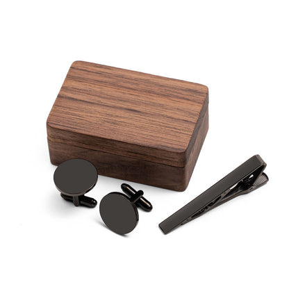 Personalised Tie Clip and Cufflinks Set with Wooden Box