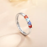 Personalized Sterling  Elegant 1-8 Birthstones Ring with Engraved Text Birthday Mother's Day Gift for Mom Grandma
