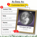 Custom Moon Phase Gift for Specific Date | Romantic Gifts for Her | Gifts for Husband | Personalized Night Sky | Paper Anniversary | (e.g. Wedding Valentine's Day Birthday etc) | Grey with Thin Border & Front Glow