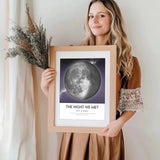 Custom Moon Phase Gift for Specific Date | Romantic Gifts for Her | Gifts for Husband | Personalized Night Sky | Paper Anniversary | (e.g. Wedding Valentine's Day Birthday etc) | Grey with Thin Border & Front Glow