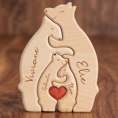 Personalized Wooden Bear Family Puzzle Custom Bears with Names Decorative Signs Customized Home Decoration Gifts for Father's Day Christmas Mother's Day Birthday