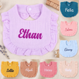 Personalized Embroidered Baby Bib pure Cotton Muslin with Name Customed Monogrammed Baby Girl Soft Bib for Girl Ruffle Bibs Gift Baby Shower Birthday Easter