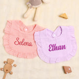 Personalized Embroidered Baby Bib pure Cotton Muslin with Name Customed Monogrammed Baby Girl Soft Bib for Girl Ruffle Bibs Gift Baby Shower Birthday Easter