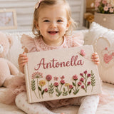 Custom Hand Embroidered Baby Birthday Guest Book Embroidered Floral Butterfly Baby Book Custom Floral Linen Scrapbook Newborn Gift Album