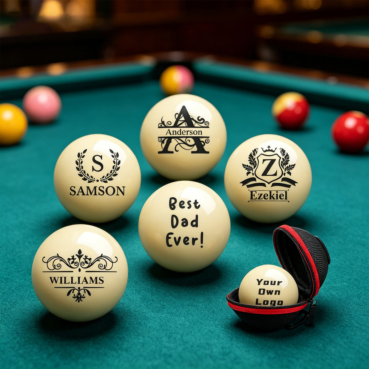 Personalized Billiards Cue Ball with Pouch Engrave Text or Logo Custom Monogram 57mm Cue Ball Birthday Gifts for Dad Husband Billiards Player Billiards Lover Wedding Father's Day Gifts