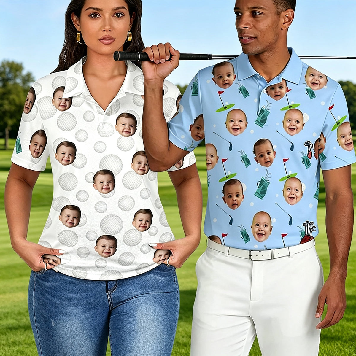 Polo de golf personalizado | Cara personalizada en la camisa | Polo de secado rápido con estampado divertido | Ropa de golf unisex | Regalos para entusiastas del golf | Golfista | Papá | Abuelo Marido Novio Familia Amigos