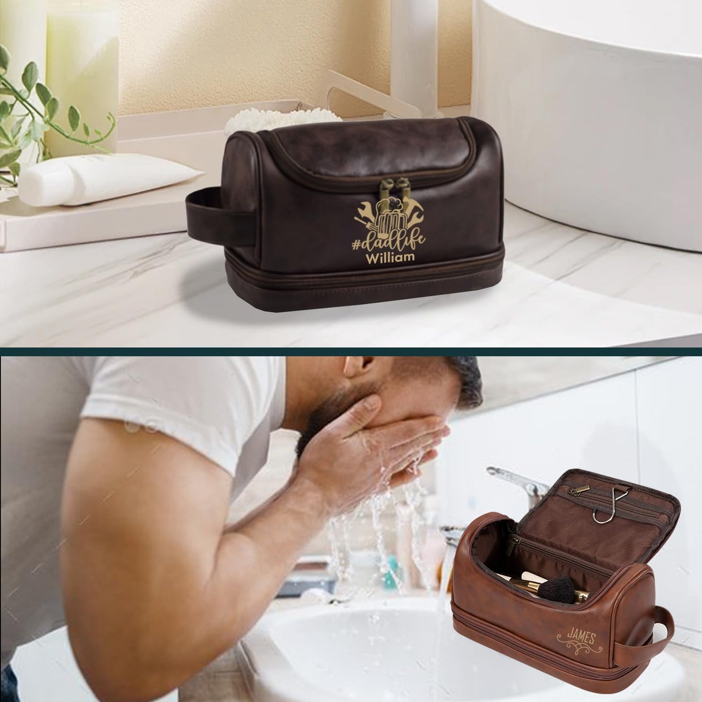 Personalized Leather Toiletry Bag for Men