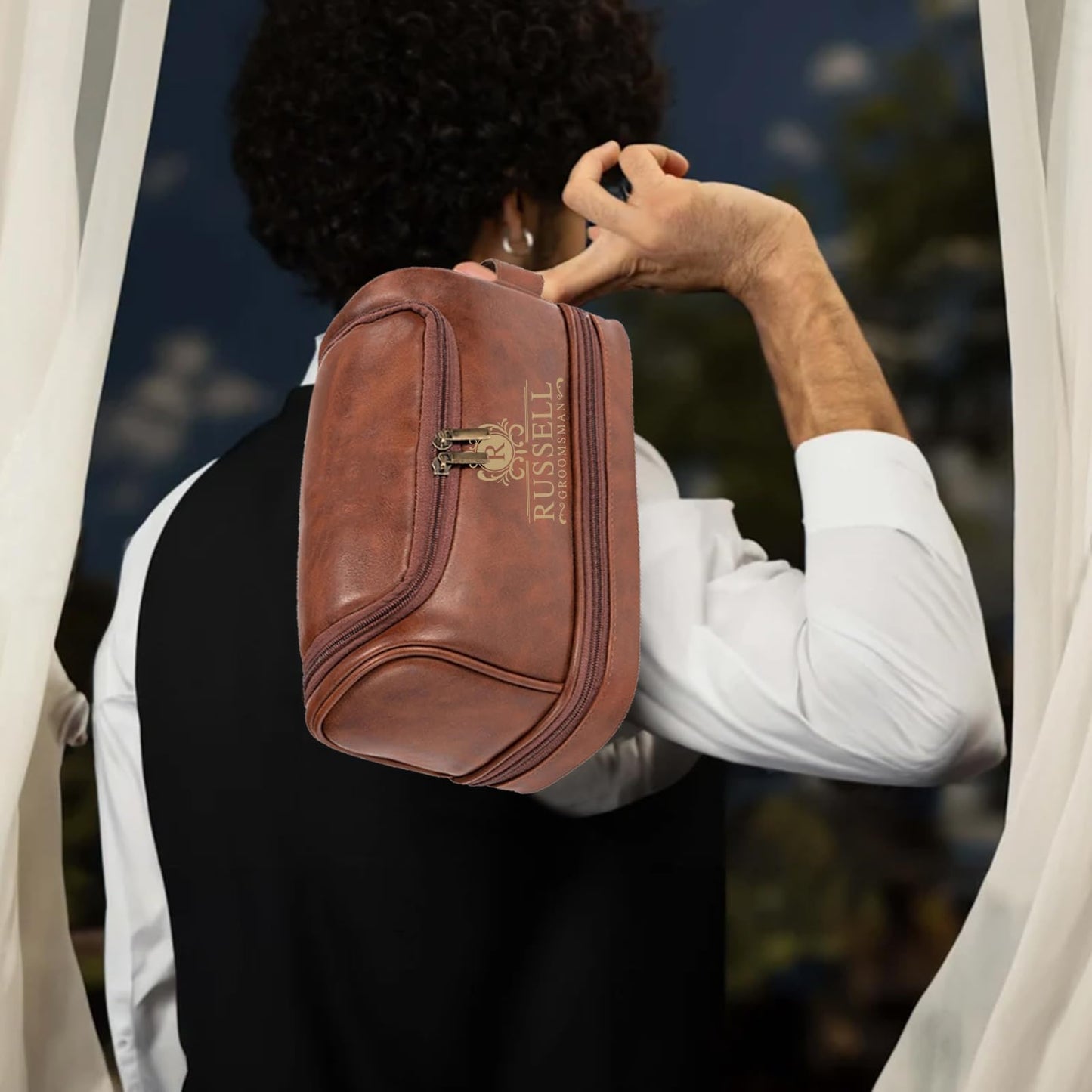 Personalized Leather Toiletry Bag for Men