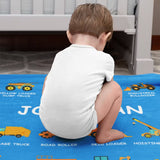 Personalized Construction Truck Blanket with Name – Soft Anti-Pilling Flannel Toddler Throw Gift for Kids
