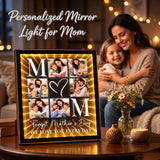 Personalized Photo Mirror Light for Mom 2-in-1 Makeup Mirror & Night Light Family Picture Frame Infinity Mirror Table Night Light Mother's Day Birthday Anniversary Housewarming Xmas Gifts