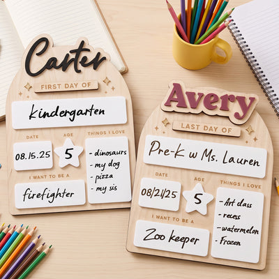 Personalized First and Last Day of School Board Custom Name Back to School Board Children Photo Prop for Preschool Kindergarten 1st Grade Wooden Milestone Keepsake Gift for Kids Girls Boys
