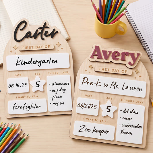 Personalized First and Last Day of School Board Custom Name Back to School Board Children Photo Prop for Preschool Kindergarten 1st Grade Wooden Milestone Keepsake Gift for Kids Girls Boys