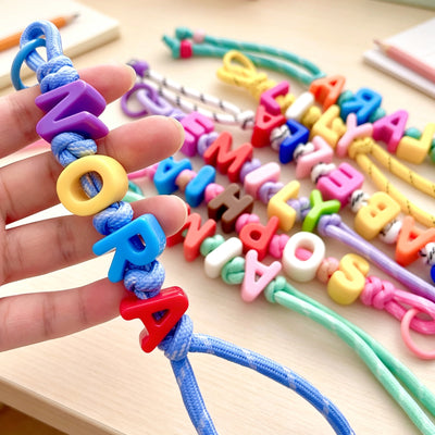 Personalized Name Keychain Custom Letter Beaded Keychain Paracord Backpack Tag with Colorful Acrylic Letter for Backpacks Keychains Car Charms Gifts for Back to School Birthday Christmas