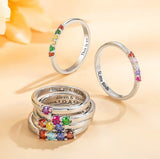 Personalized Sterling  Elegant 1-8 Birthstones Ring with Engraved Text Birthday Mother's Day Gift for Mom Grandma