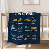Personalized Construction Truck Blanket with Name – Soft Anti-Pilling Flannel Toddler Throw Gift for Kids