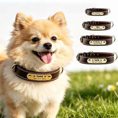 Personalized Dog Collar Custom Leather Dog Collar with Engravable Nameplate Comfortable ID Collars for Small Medium Large Dogs Name Tag Collar Birthday Gifts for Pet Owners Pet Lovers