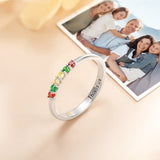 Personalized Sterling  Elegant 1-8 Birthstones Ring with Engraved Text Birthday Mother's Day Gift for Mom Grandma