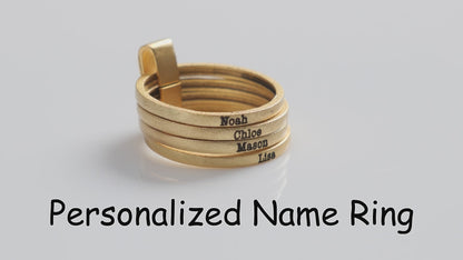 Personalized Name Ring for Women Stacking Rings with Engraved 2-7 Names Family Custom Jewelry Gifts for Mom Grandma Wife Girlfriend Mother's Day Birthday Wedding Xmas Gifts